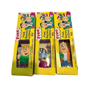 1992 Flintstones Fred, Barney & Dino Fruity Pebbles Giveaway PVC Figures NIB